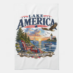 Linge De Cuisine Coucher de soleil patriotique aigle du lac Amériqu