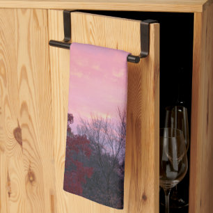 Linge De Cuisine Coucher De Soleil Rose-Jaune Sur Les Arbres