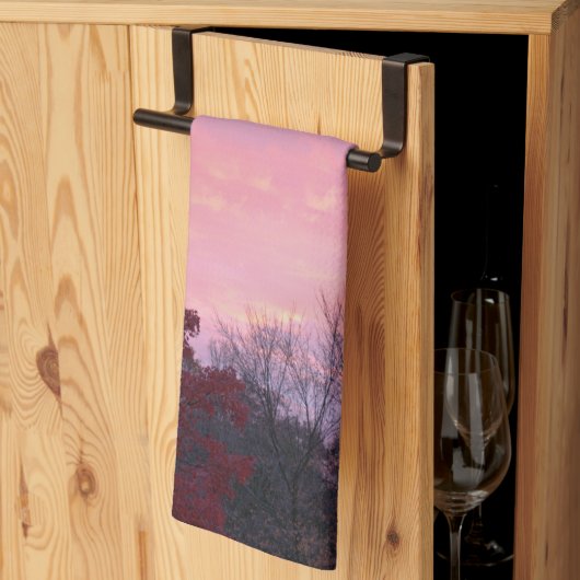 Linge De Cuisine Coucher De Soleil Rose-Jaune Sur Les Arbres (Pliage en tiers)