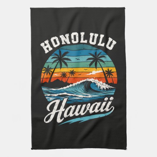 Linge De Cuisine Coucher de soleil surf Honolulu Hawaï (Vertical)