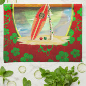 Linge De Cuisine Coucher du soleil de plage de Noël (Plié)