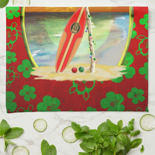 Linge De Cuisine Coucher du soleil de plage de Noël (Plié)