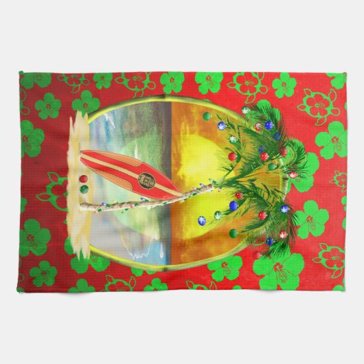 Linge De Cuisine Coucher du soleil de plage de Noël (Horizontal)