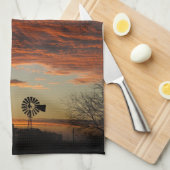 Linge De Cuisine Coucher du soleil occidental de moulin à vent (Quart Plié)
