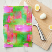 Linge De Cuisine Couleur abstraite peinte en jaune, rose (Quart Plié)