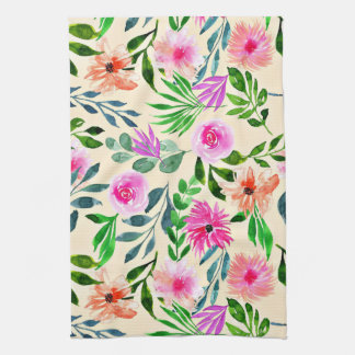 LINGE DE CUISINE COULEUR D'EAU DESIGN D'ART FLEURI, FLEURS COLORÉES