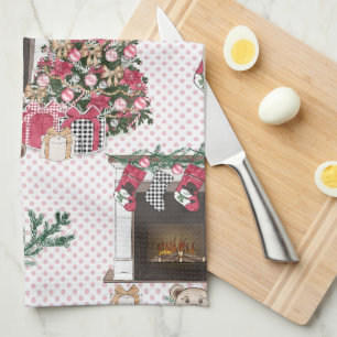 LINGE DE CUISINE COULEUR D'EAU NOËL ARBRES PRÉSENTE NOUNOURS