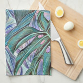 Linge De Cuisine Couleur d'eau tropicale feuille couleur verte (Quart Plié)