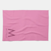 Linge De Cuisine Couleur du texte personnalisé Monogramme rose Nom (Horizontal)
