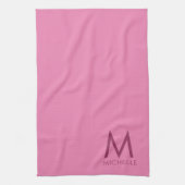 Linge De Cuisine Couleur du texte personnalisé Monogramme rose Nom (Vertical)