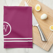 Linge De Cuisine Couleur Mulberry personnalisée avec lignes blanche (Quart Plié)