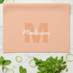 Linge De Cuisine Couleur pêche pastel cool avec nom de monogramme p