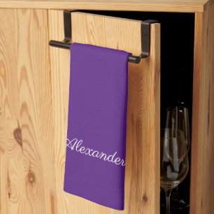 Linge De Cuisine Couleur solide moderne foncé violet blanc Script