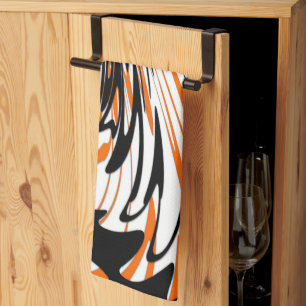 Linge De Cuisine Couleurs du Bengale Orange et lignes noires