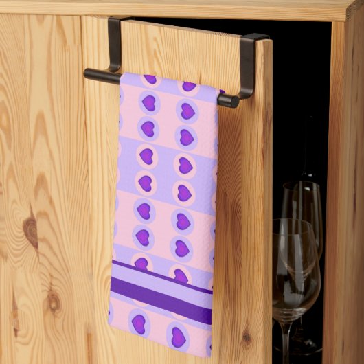 Linge De Cuisine Couleurs pastel & coeurs violets battre (Pliage en tiers)