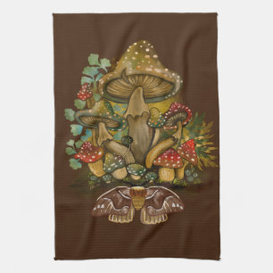 Linge De Cuisine Couleurs Vintages rétro Champignons & Moth Art