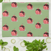 Linge De Cuisine Coupes de crème glacée rose sur vert (Plié)