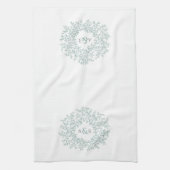 Linge De Cuisine Couple de dessin en monogramme vert blanc (Vertical)