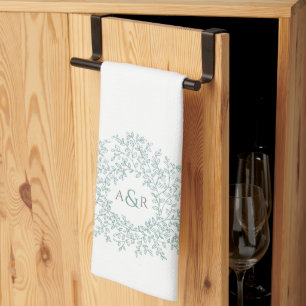Linge De Cuisine Couple de dessin en monogramme vert blanc