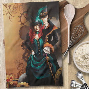 Linge De Cuisine Couple élégant steampunk victorien Romance