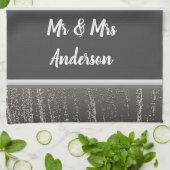 Linge De Cuisine Couples mariés Noms Élégants Bandes Argent (Plié)