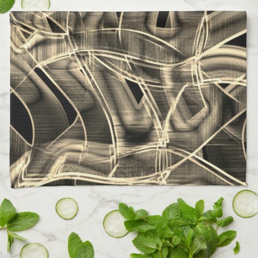 Linge De Cuisine Courbes en forme de ruban beige, lignes de relief  (Plié)