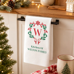 Linge De Cuisine Couronne botanique de monogramme Noël Nom de famil
