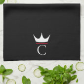 Linge De Cuisine Couronne Chef Monogramme Noir Blanc (Plié)
