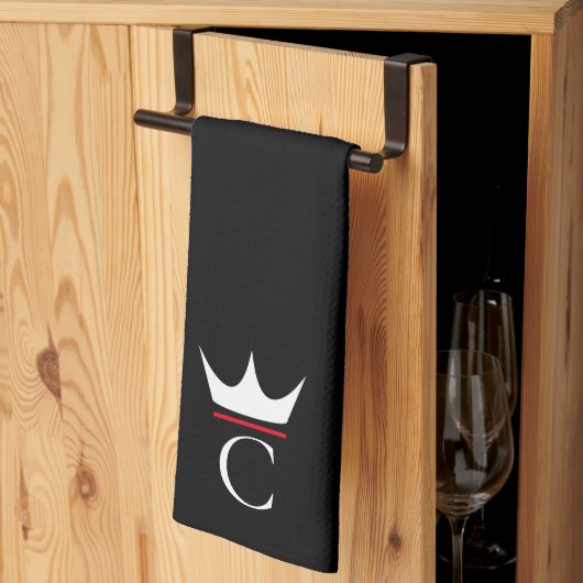 Linge De Cuisine Couronne Chef Monogramme Noir Blanc (Pliage en tiers)