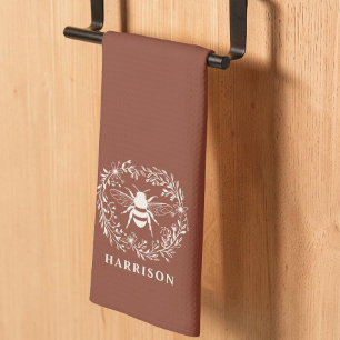 Linge De Cuisine Couronne de famille en forme d'abeille Monogramme 