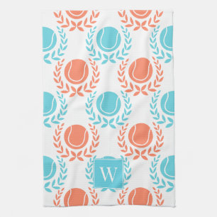 Linge De Cuisine Couronne de laurier de tennis chic - Corail et tur