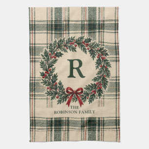 Linge De Cuisine Couronne de monogramme de nom de famille à carreau