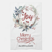 Linge De Cuisine Couronne de Noël, fleurs blanches, baies rouges jo (Vertical)