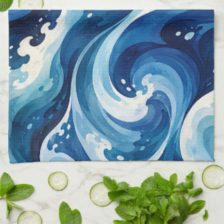 Linge De Cuisine Coussin de jet abstrait Vagues de l'océan bleu Aqu