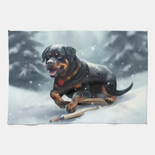 Linge De Cuisine Coussin décoratif Rottweiler Noël neige hiver