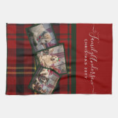 Linge De Cuisine Couverture photo de Noël - Collage Tartan Rouge (Horizontal)
