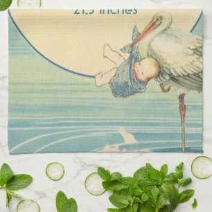 Linge De Cuisine Couverture pour bébé garçon vintage cigogne, Bienv