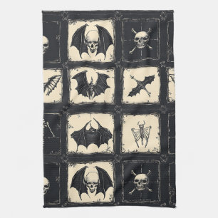 Linge De Cuisine Couvre-lit en denim avec chauves-souris et squelet