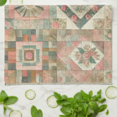 Linge De Cuisine Couvre-lit Patchwork Rose Fleur Verte Rustique (Plié)