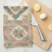 Linge De Cuisine Couvre-lit Patchwork Rose Fleur Verte Rustique (Quart Plié)