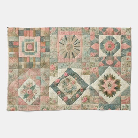 Linge De Cuisine Couvre-lit Patchwork Rose Fleur Verte Rustique (Horizontal)
