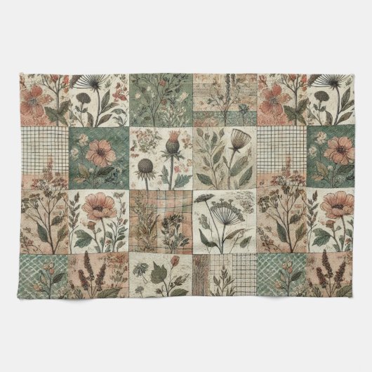 Linge De Cuisine Couvre-lit Patchwork Rose Fleur Verte Rustique (Horizontal)