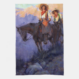 Linge De Cuisine Cow-boys Vintage, Homme et Femme sur des Chevaux,