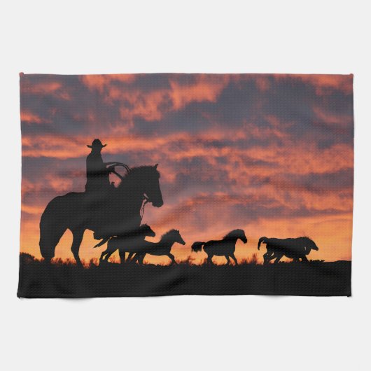 Linge De Cuisine Cowboy Country Western Wild Hors (Horizontal)