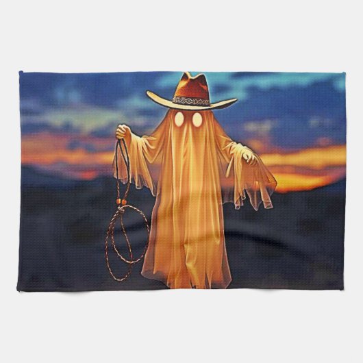 Linge De Cuisine Cowboy Ghost au coucher du soleil (Horizontal)