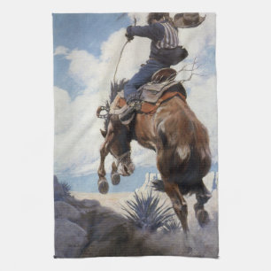 Linge De Cuisine Cowboys Western Vintage, Bucking par NC Wyeth