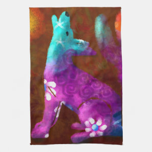Linge De Cuisine Coyote Art Abstrait Saguaro Cactus Désert Brown