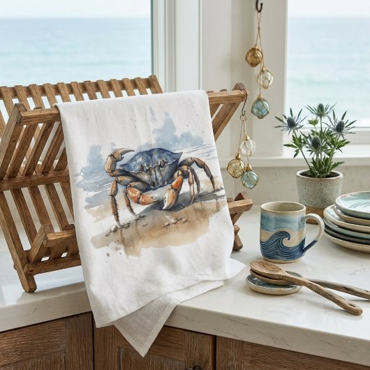 Linge De Cuisine Crabe de plage à l'aquarelle