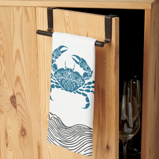 Linge De Cuisine Crabe Mandala sarcelle (Pliage en tiers)