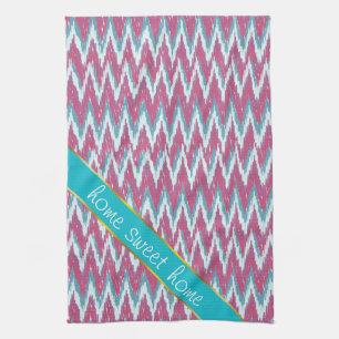 Linge De Cuisine Cranberry et Turquoise Motif iKat ZigZag